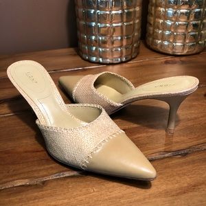 Fioni Beige Pointed Toe Slip On 3” Heels 7.5